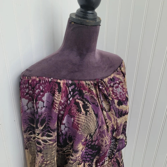 M-Label Women Pink Purple Beige Chiffon Floral Shirt Blouse BOHO Off Shoulder XS - Picture 7 of 10